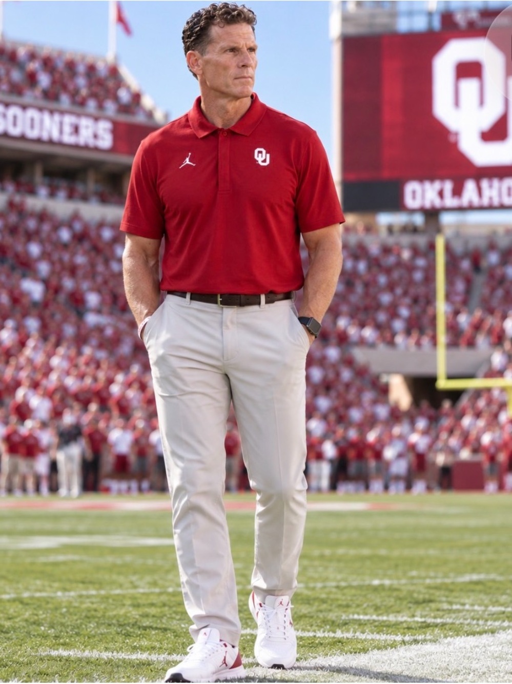 OU Men's Crimson Polo Shirt with Logo Coachs Shirt☑️